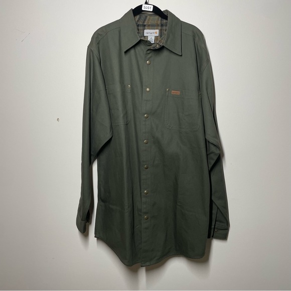 Carhartt Other - NWT Carhartt Men's Green Canvas Flannel-Lined Shirt-Jacket Large Tall